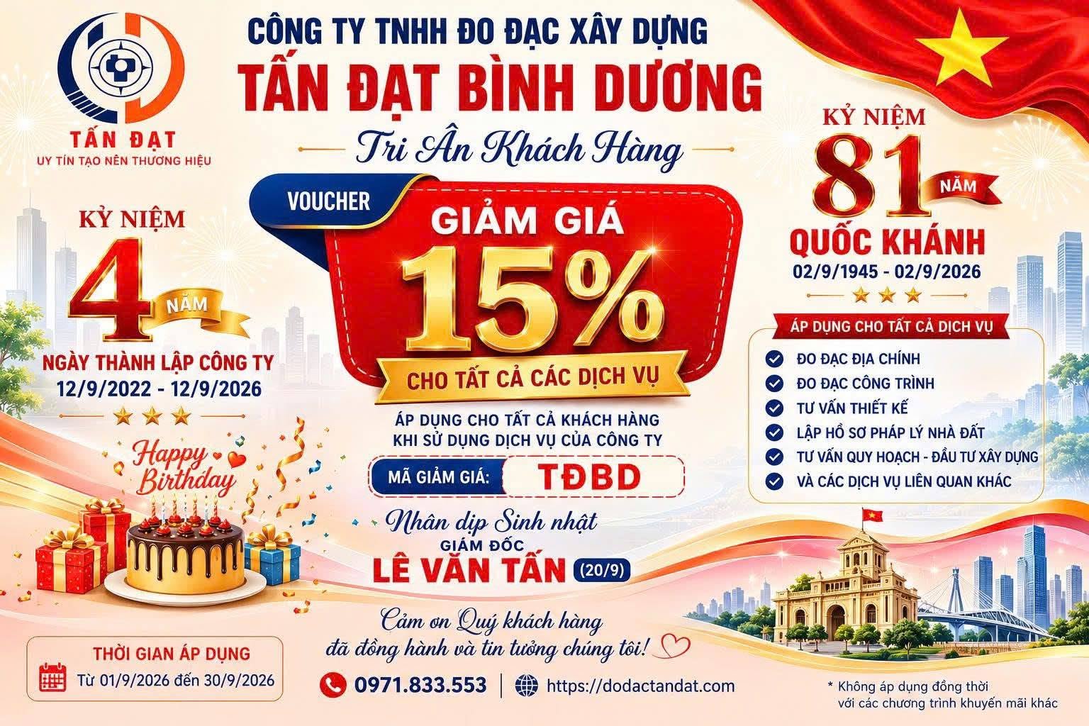 🎉 TRI ÂN KHÁCH HÀNG – MỪNG ĐẠI LỄ 2/9 & KỶ NIỆM 4 NĂM THÀNH LẬP CÔNG TY 🎉